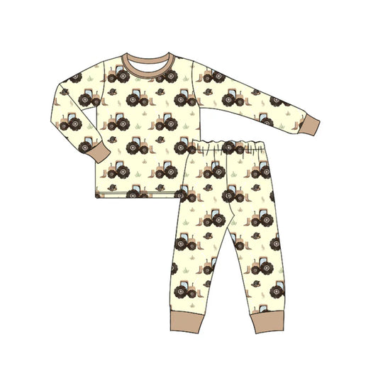 Preorder (moq 5)Baby Boys Long Sleeves Trucks Plaid Top Pant Farm Pajamas Set 6.17