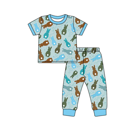 Preorder(moq 8)Baby Boys Colorful Rabbits Top Pants Easter Pajamas Sets 9.26