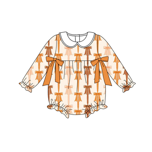 Preorder (moq 5)Baby Girls Long Sleeves Yellow Bows Stripes Ruffle Romper 7.2