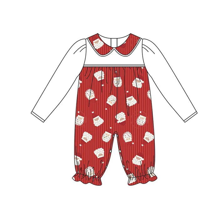 Preorder (moq 5)Baby Girls Long Sleeves Red Stripe Santa Ruffle Rompers 6.3