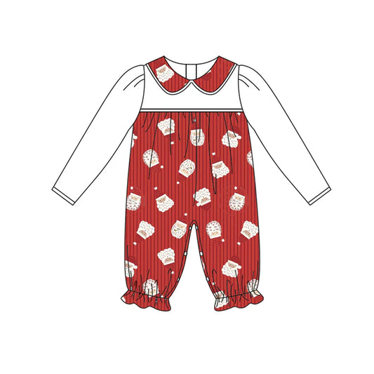 Preorder (moq 5)Baby Girls Long Sleeves Red Stripe Santa Ruffle Rompers 6.3