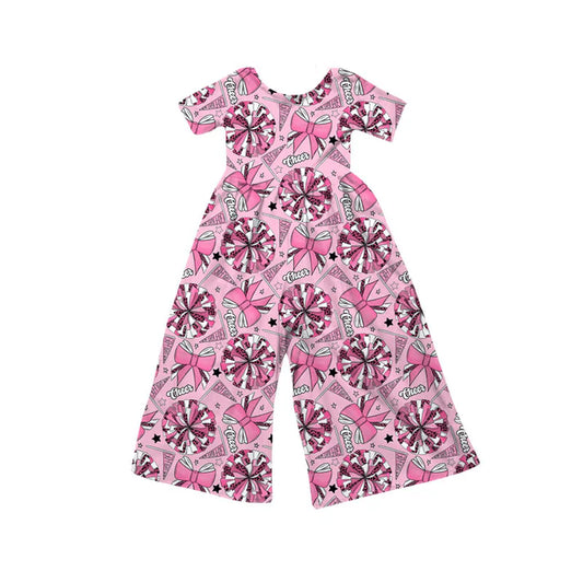 Preorder(moq 8)Baby Girls Pink Bows Go Footballs Short Sleeve Team Pant Jumpsuits 9.29