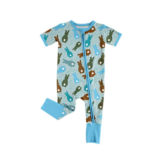 Preorder (moq 8)Baby Boys Colorful Rabbits Easter Zipper Footie Rompers 9.23