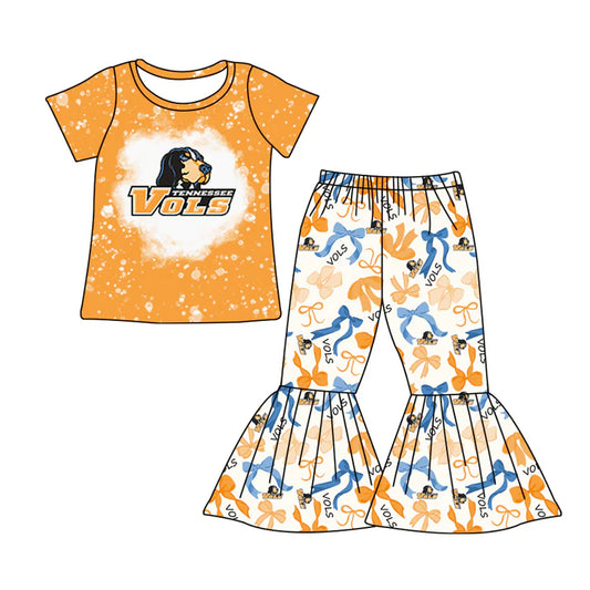 Preorder MOQ 5 Bleached dog top bow pants kids girls team clothes 8.28