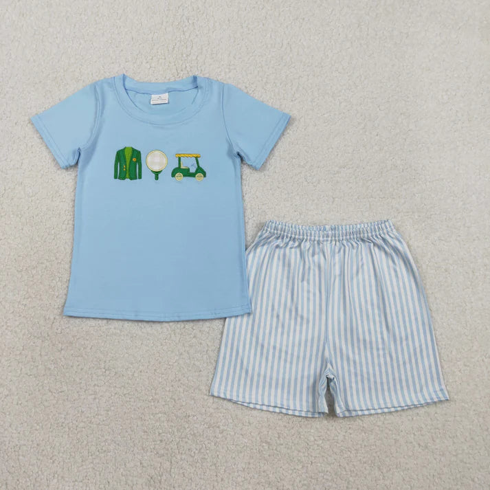 Sibling Baby Boys Girls Embroidery Golf Trucks Top Shorts Clothes Sets