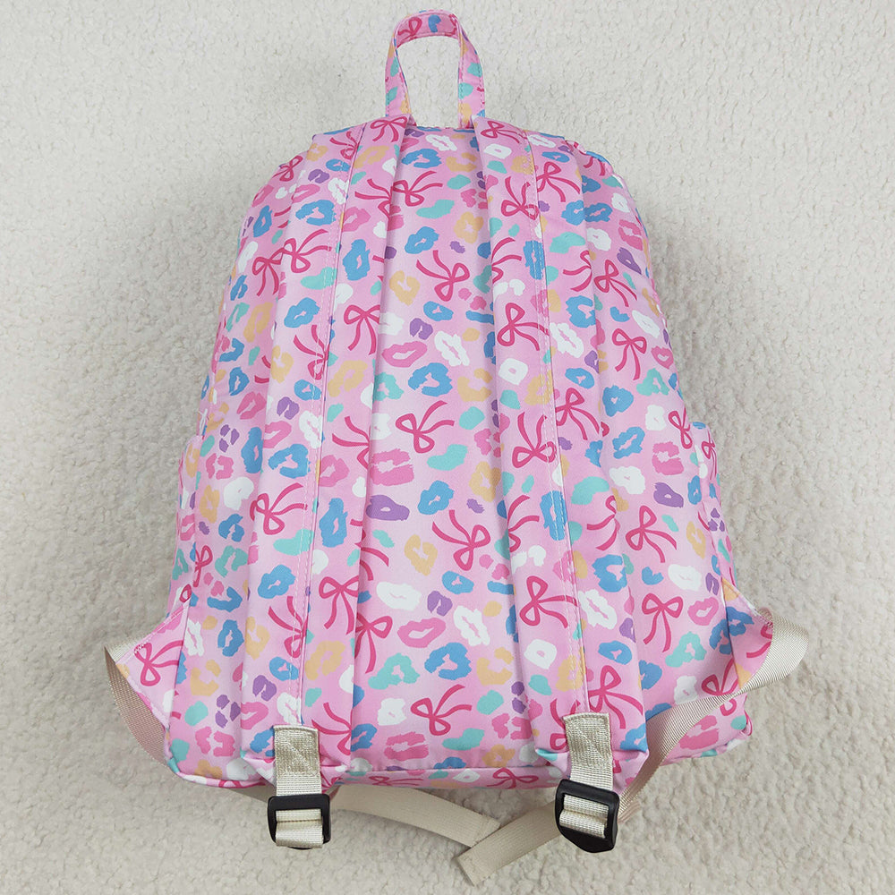 Baby Kids Backpacks Pink Leopard Bows School Zipper Ruffle Back Bags BA0319 8.6