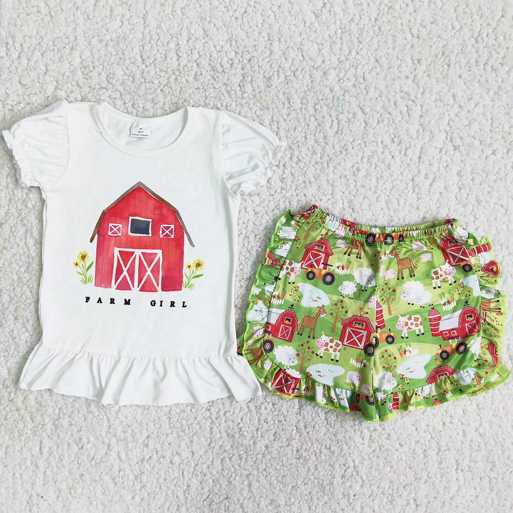 Fashion Baby Girls Clothes Farm Print Cute Girls Summer Set C15-22 6.28