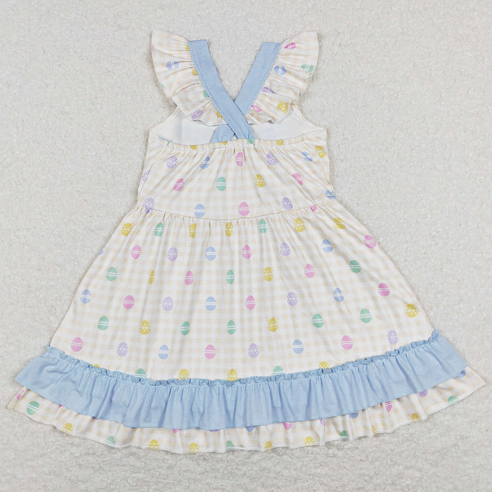 Baby Girls Dress Bow Easter Eggs Ruffle Knee Length Dresses GSD0582