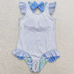 Baby Girls Swimsuits Summer Blue Flowers Ruffle One Piece Swimsuits S0278