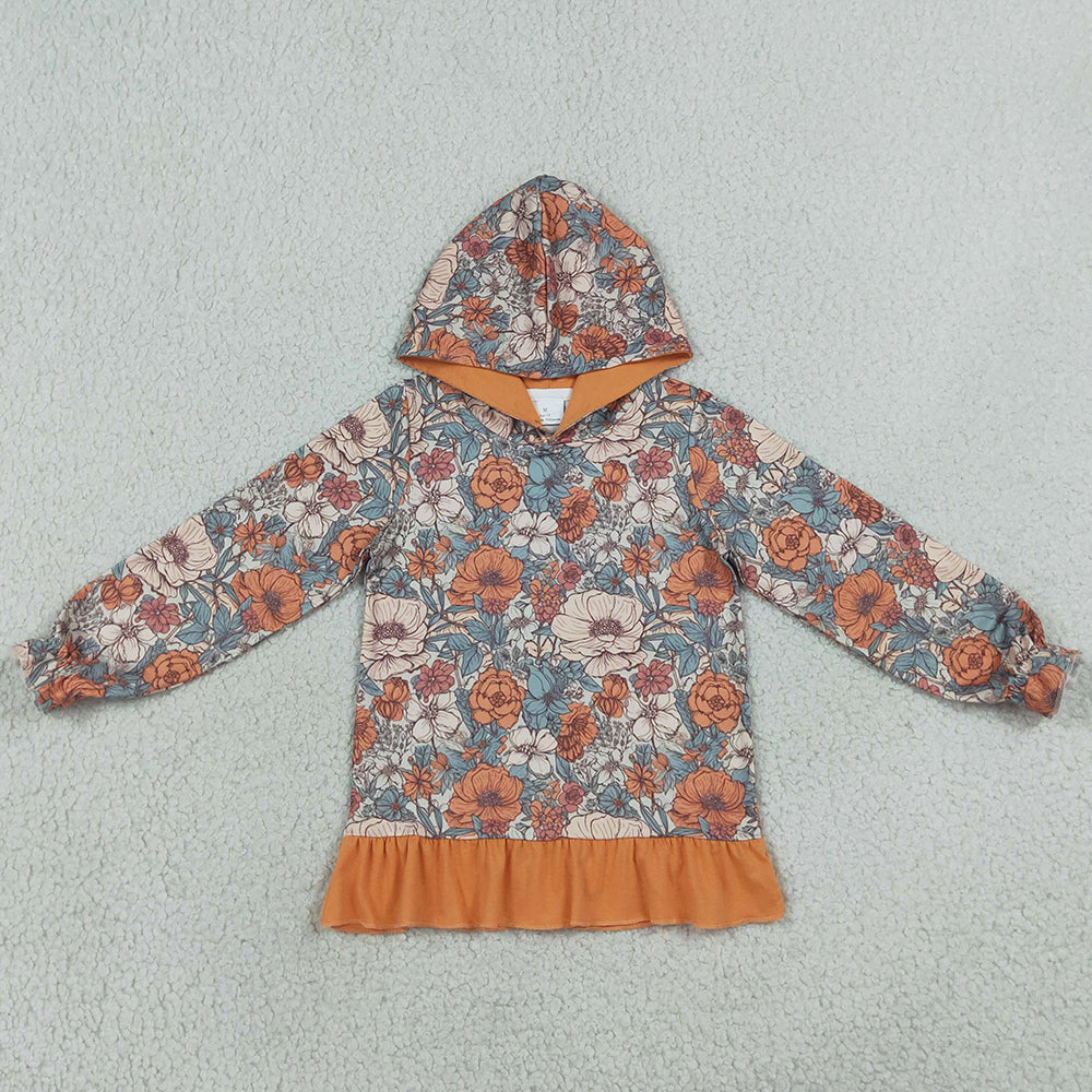 Baby Girls Clothes Colorful Flowers Fall Ruffle Hoodies Top GT1643