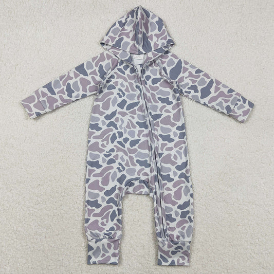 Baby Boys Rompers Grey Camo Hoodie Two Way Zip Convertible Rompers LR2813 11.22