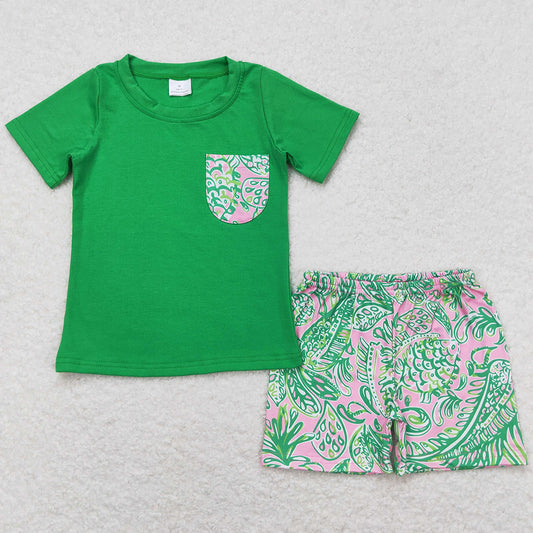 Baby Boys Clothes Green Short Sleeve Tee Shirts Tops Shorts Clothes Sets BSSO0839