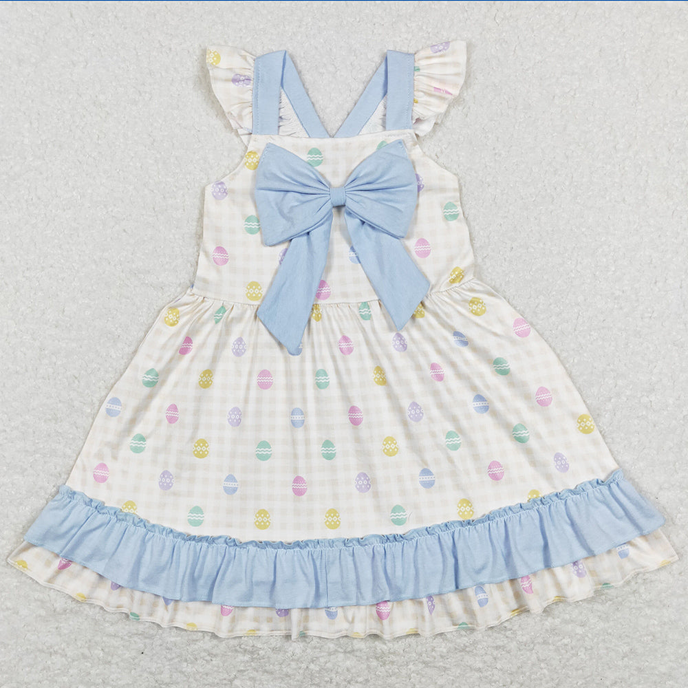 Baby Girls Dress Bow Easter Eggs Ruffle Knee Length Dresses GSD0582