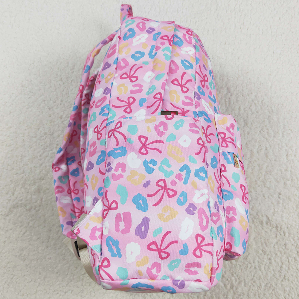 Baby Kids Backpacks Pink Leopard Bows School Zipper Ruffle Back Bags BA0319 8.6