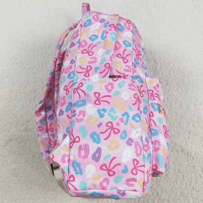 Baby Kids Backpacks Pink Leopard Bows School Zipper Ruffle Back Bags BA0319 8.6