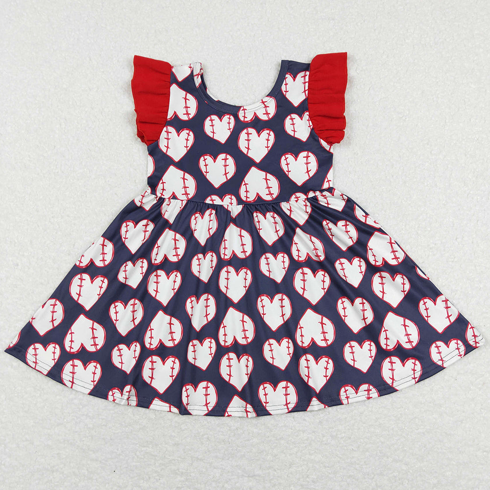 Baby Girls Dress Flutter Sleeve Love Baseball Red Twirl Knee Length Dresses GSD0514