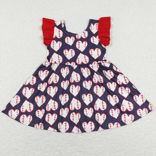 Baby Girls Dress Flutter Sleeve Love Baseball Red Twirl Knee Length Dresses GSD0514