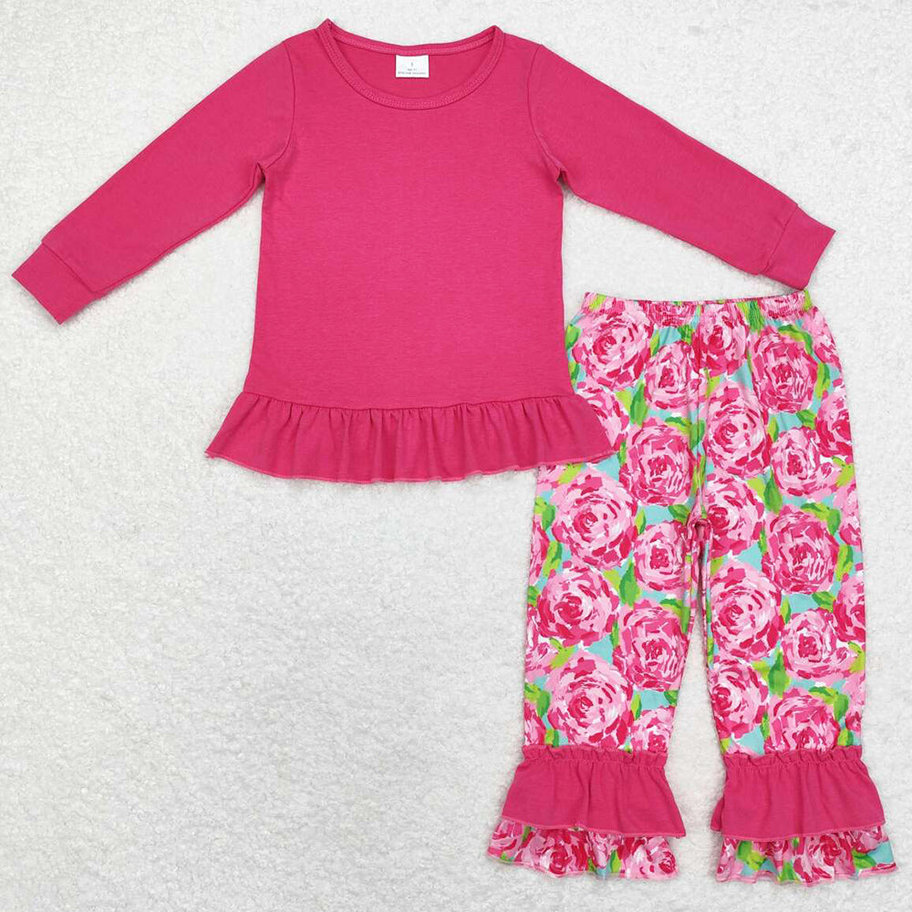 Baby Girls Clothes Pink Long Sleeve Shirt Rose Flowers Pants Sets GLP1462