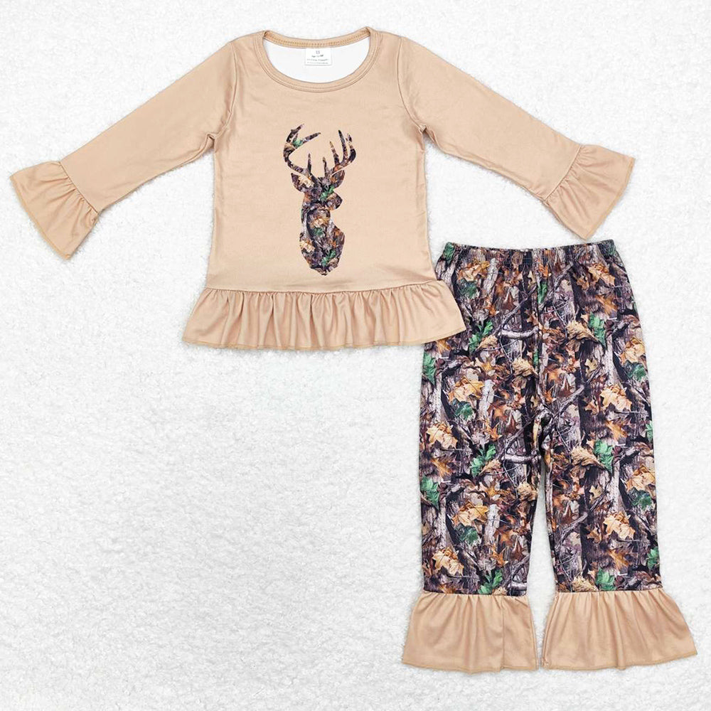 Baby Girls Clothes Fall Camo Deer Long Sleeve Top Ruffle Pants Sets GLP1408