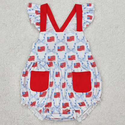 Baby Infant Girls Rompers 4th Of July Flag Straps Rompers SR2331 3.11