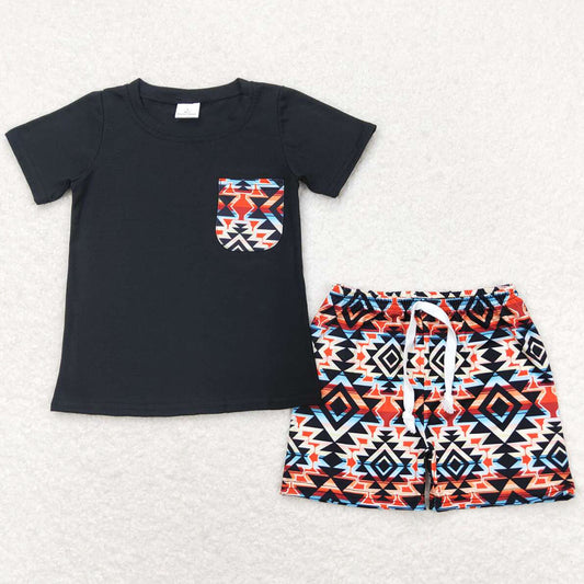 Baby Boys Clothes Western Black Shirt Aztec Shorts Sets BSSO0678