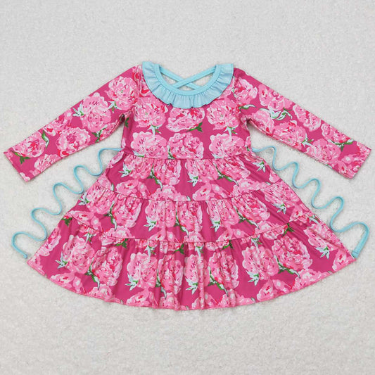 Baby Girls Dress Flowers Long Sleeve Knee Length Dresses GLD0407