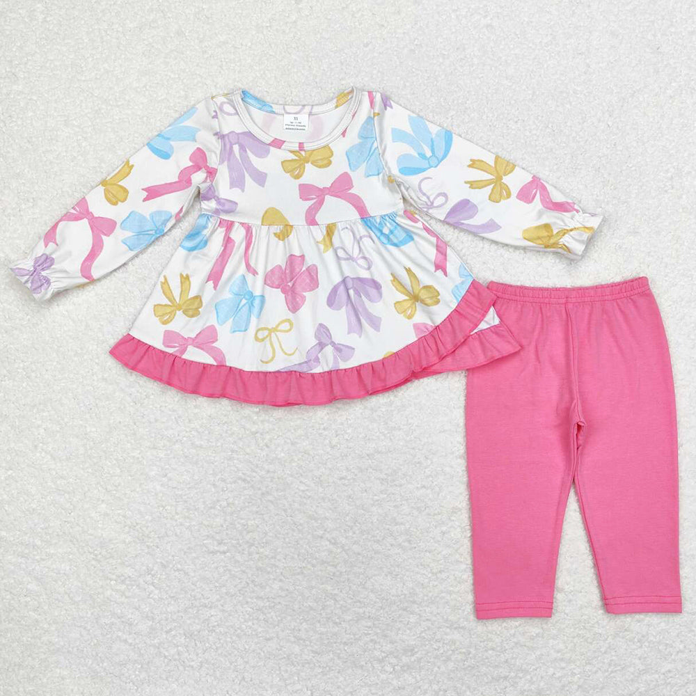 Baby Girls Clothes Colorful Bows Ruffle Tunic Tops Legging Sets GLP1561