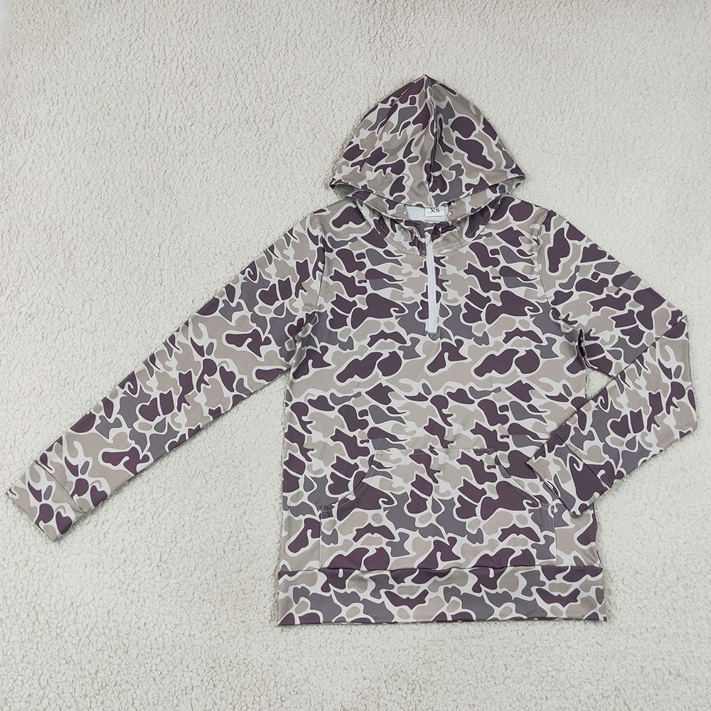 Adult Women Clothes Southern Camo Zip Pocket Hoodies Top GT1707