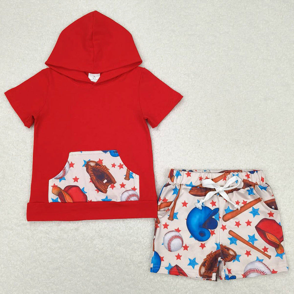 Baby Boys Clothes Red Hooded Shirt Tops Baseball Shorts Kids Sibling Clothes Girls Sets BSSO0704