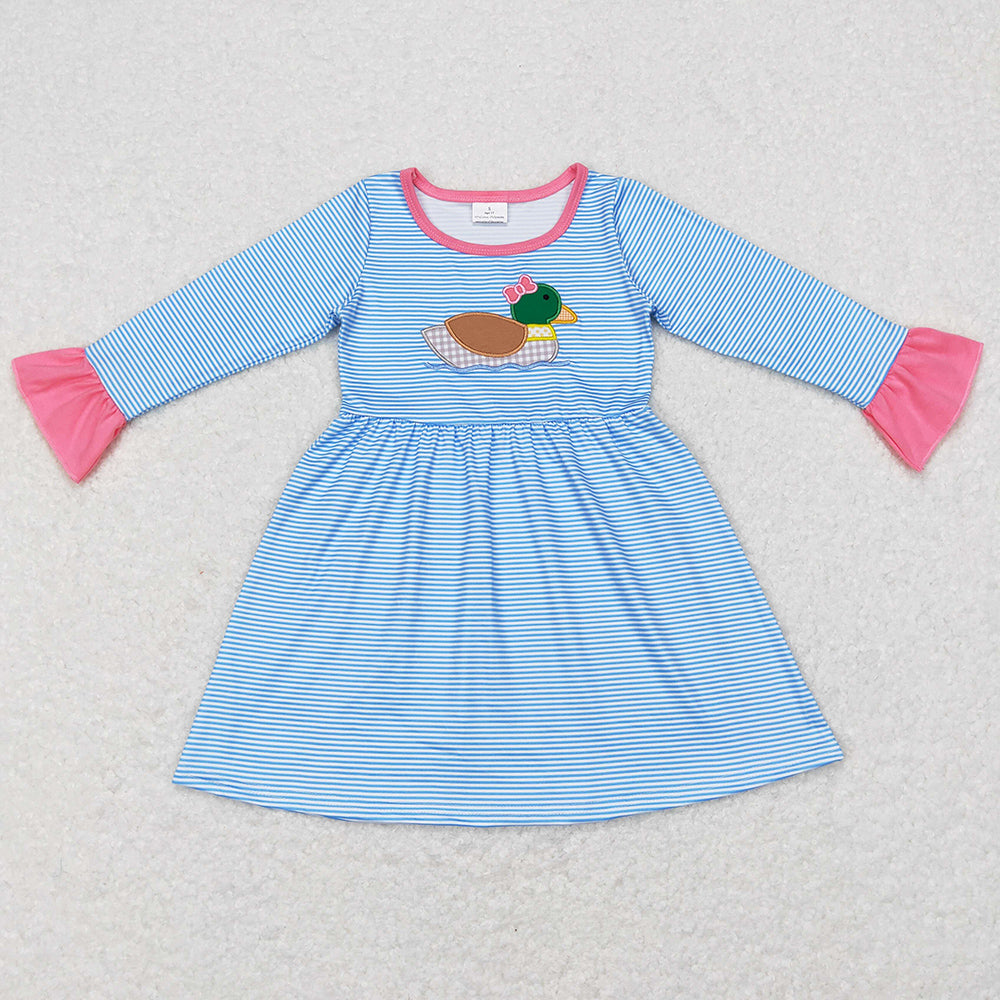 Baby Girls Dress Duck Stripes Long Sleeve Hunting Dresses GLD0426