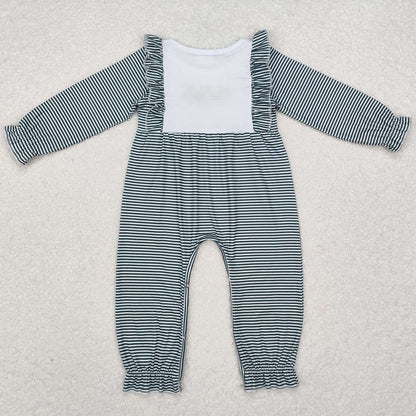 Baby Infant Girls Rompers Christmas Green Stripes Trees Rompers LR1587