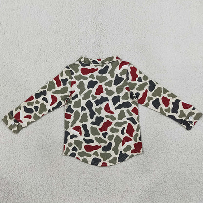 Baby Girls Clothes Long Sleeve Green Red Camo Christmas Button Shirts Top BT1875