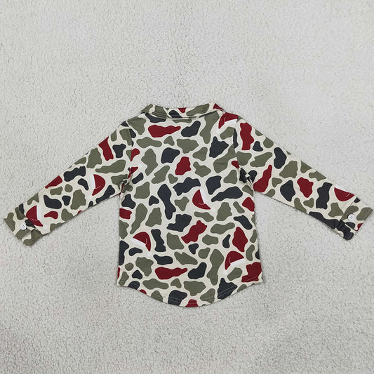Baby Girls Clothes Long Sleeve Green Red Camo Christmas Button Shirts Top BT1875