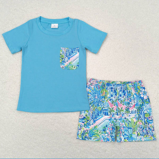 Baby Boys Clothes Short Sleeve Tee Shirts Tops Flowers Shorts Kids Sibling Clothes Sets BSSO0840