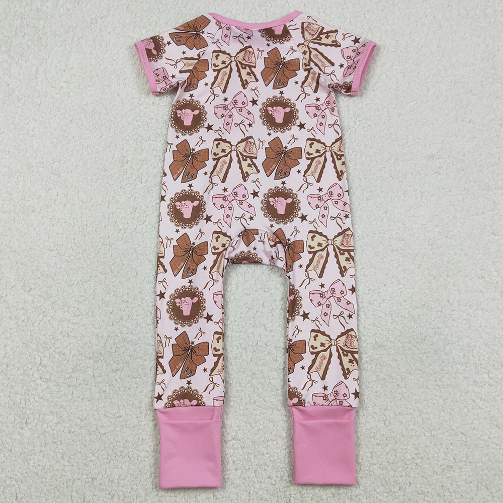 Baby Girls Rompers Flowers Highland Cows Western Zip Rompers SR3763 1.2