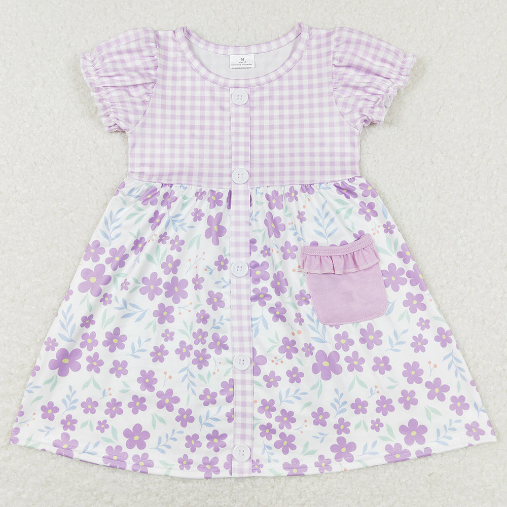 Baby Girls Dress Purple Small Flowers Pockets Knee Length Dresses GSD0577