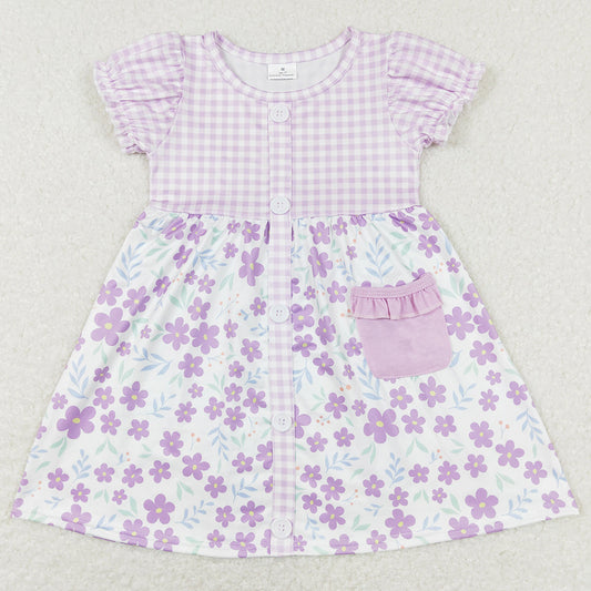 Baby Girls Dress Purple Small Flowers Pockets Knee Length Dresses GSD0577