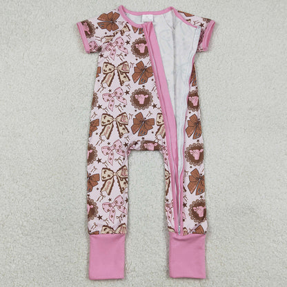 Baby Girls Rompers Flowers Highland Cows Western Zip Rompers SR3763 1.2