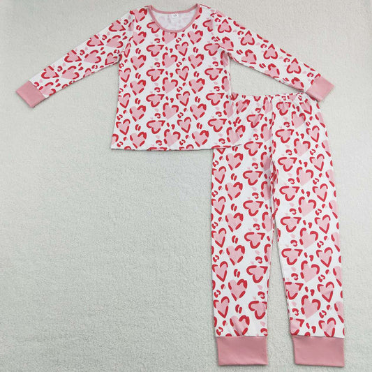 Adult Women Pajamas Pink Hearts Valentines Top Pants Pajamas Sets GLP1096