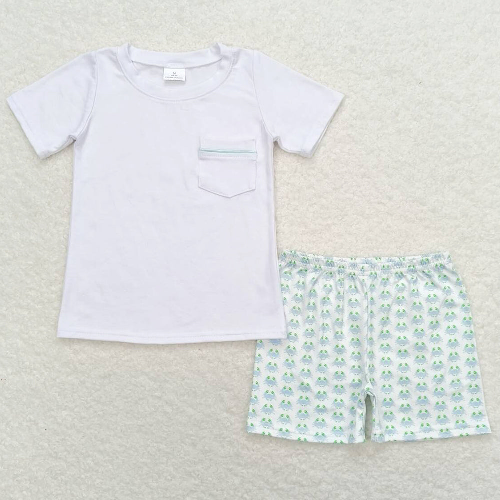 Baby Boys Clothes White Pocket Shirt Top Crabs Shorts Kids Sibling Clothes Sets BSSO0797