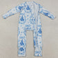 Baby Girls Rompers Blue Stripe Bows Castles Two Way Zip Rompers LR2661 11.21