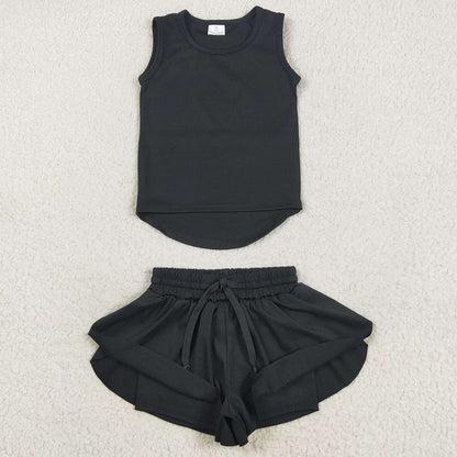 Sibling Baby Girls Yoga Clothes Sleeveless Colorful Yoga Vests Top Ruffle Shorts Sets 5.28