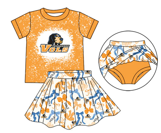 Preorder moq 5 yellow dog bleached top bow skirt girls team outfits 8.26