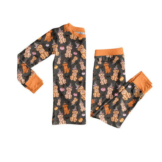 Preorder (moq 5)Baby Girls Long Sleeves Orange Dogs Pumpkins Top Pant Pajamas Set 5.27