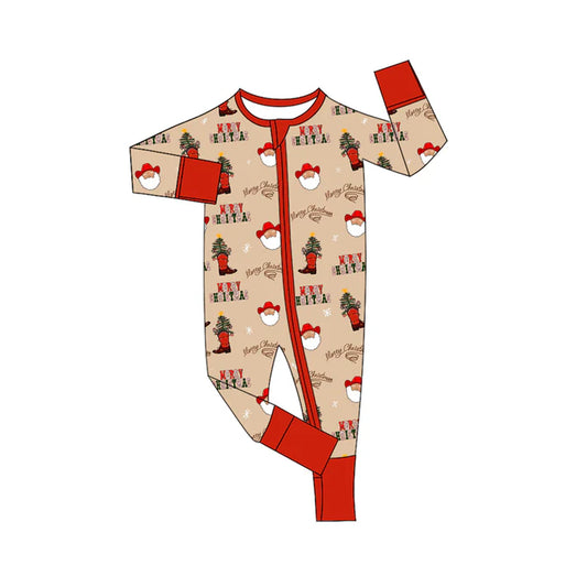 Preorder moq 5 Baby Infant Boys Long Sleeves Red Santa Trees Boots Plaid Zipper Romper 7.16