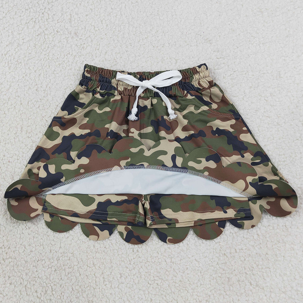 Baby Girls Skirts Southern Green Camo Scallop Pockets Skirt Shorts Bottom GLK0303