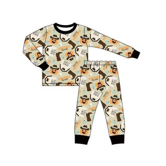 Preorder (moq 5)Baby Boys Green Long Sleeves Ghost Pumpkins Top Pant Pajamas Set 6.17
