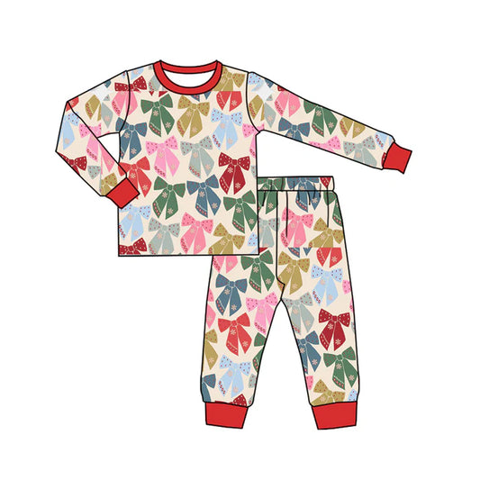 Preorder (moq 5)Baby Boys Long Sleeves Colorful Bows Plaid Top Pant Pajamas Set 6.21