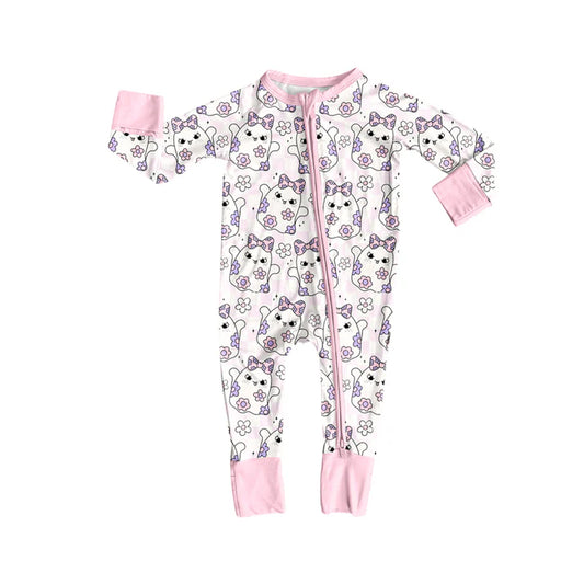 Preorder (moq 5)Baby Girls Long Sleeves Pink Flowers Ghosts Plaid Zipper Pant Romper 7.2