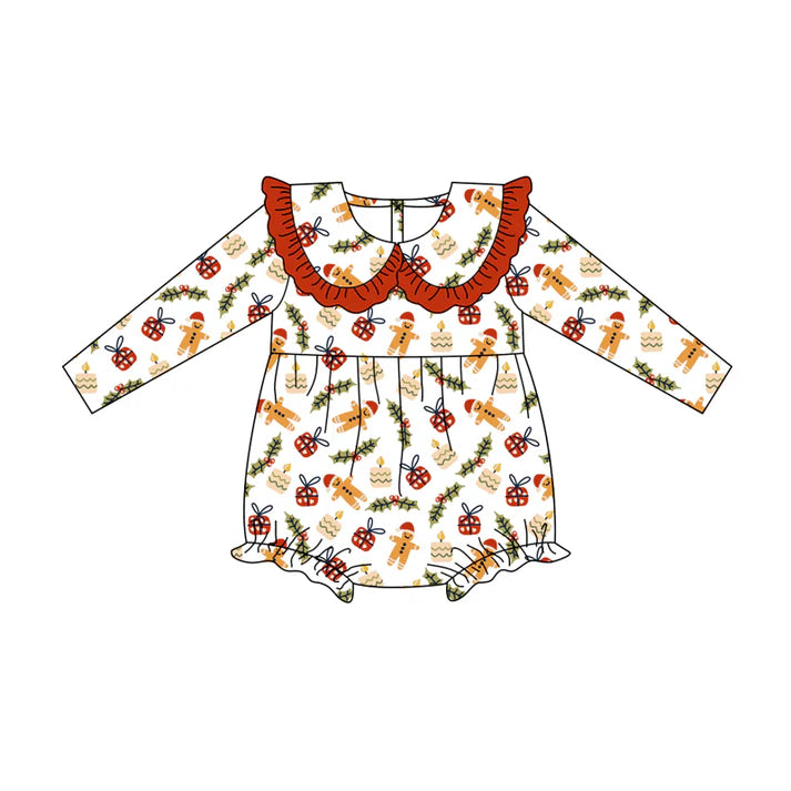 Preorder(moq 5)Baby Girls Christmas Gingerbread Gifts Collar Rompers 8.14